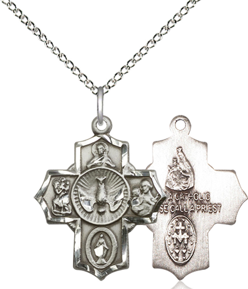 Sterling Silver 5-Way Pendant on a 18 inch Sterling Silver Light Curb chain