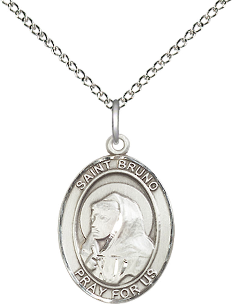 Sterling Silver Saint Bruno Pendant on a 18 inch Sterling Silver Light Curb chain