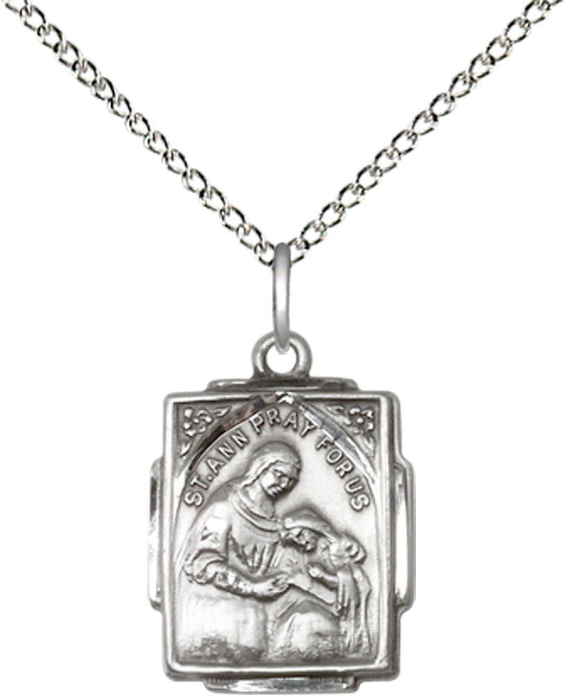 Sterling Silver Saint Ann Pendant on a 18 inch Sterling Silver Light Curb chain