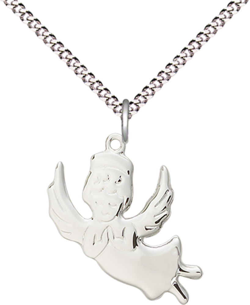 Sterling Silver Angel Pendant on a 18 inch Light Rhodium Light Curb chain