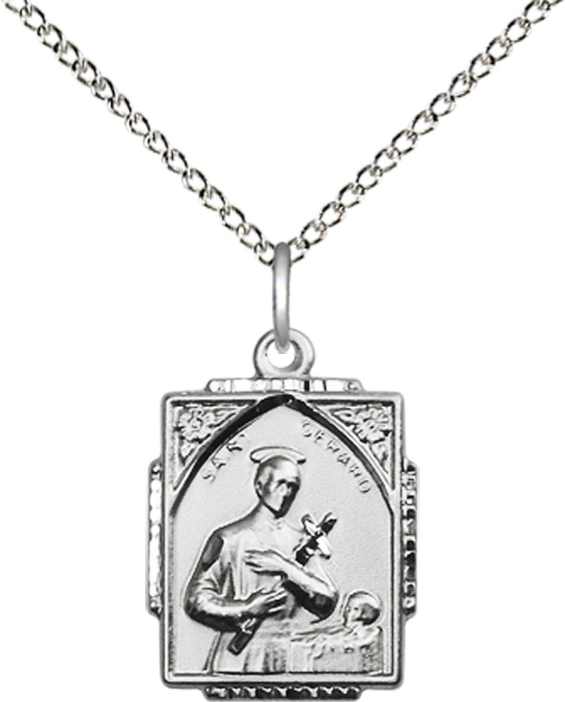 Sterling Silver Saint Gerard Pendant on a 18 inch Sterling Silver Light Curb chain
