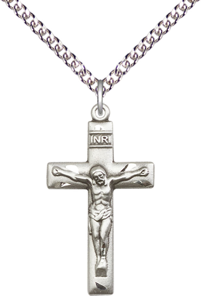 Sterling Silver Crucifix Pendant on a 24 inch Sterling Silver Heavy Curb chain