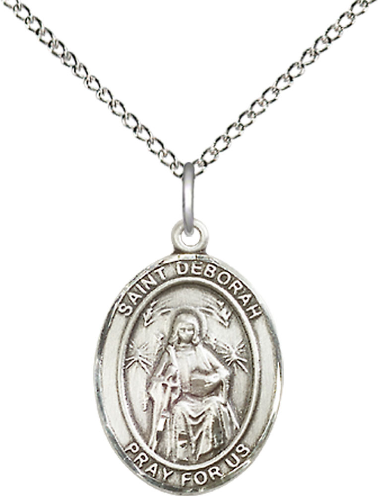 Sterling Silver Saint Deborah Pendant on a 18 inch Sterling Silver Light Curb chain