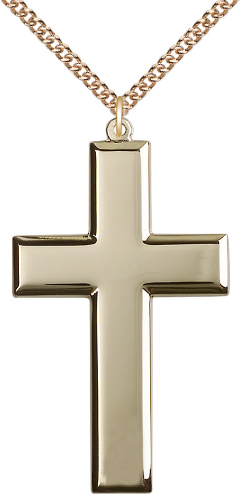 14kt Gold Filled Cross Pendant on a 24 inch Gold Filled Heavy Curb chain