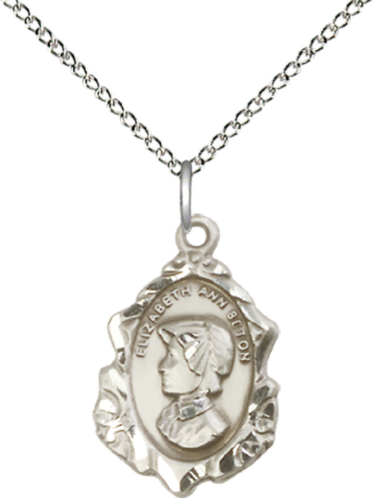Sterling Silver Saint Elizabeth Ann Seton Pendant on a 18 inch Sterling Silver Light Curb chain