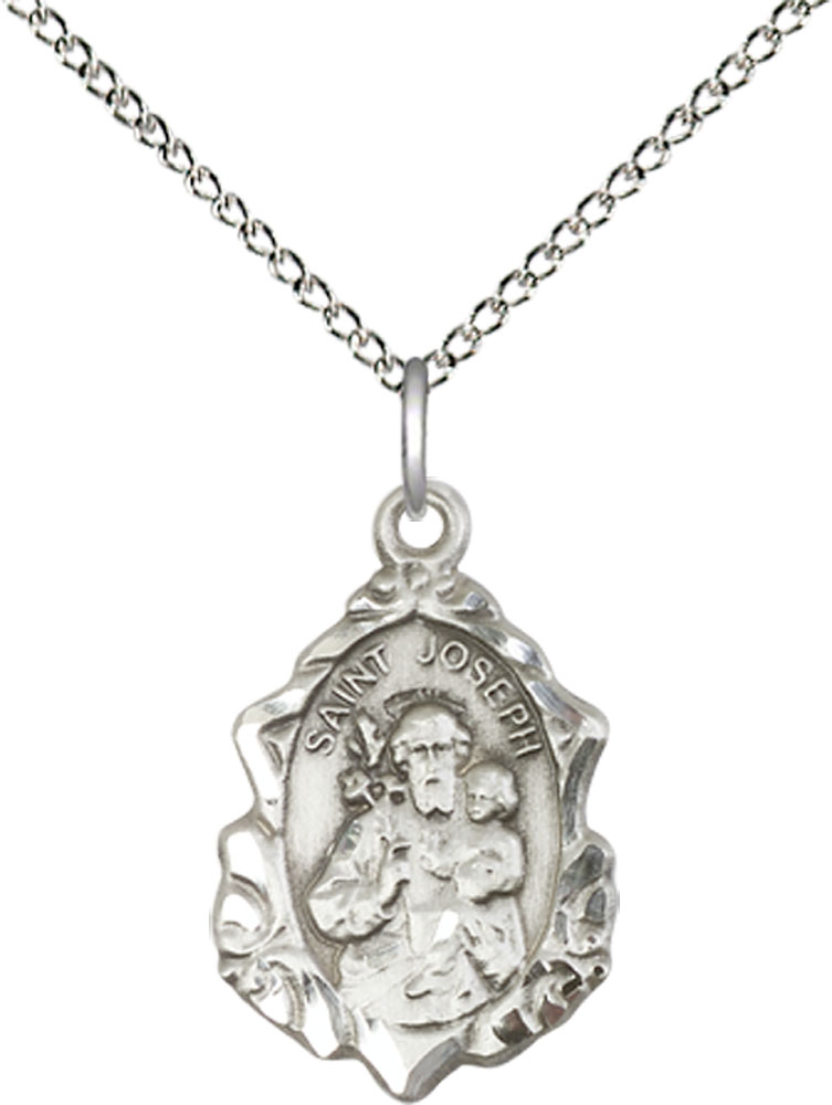 Sterling Silver Saint Joseph Pendant on a 18 inch Sterling Silver Light Curb chain