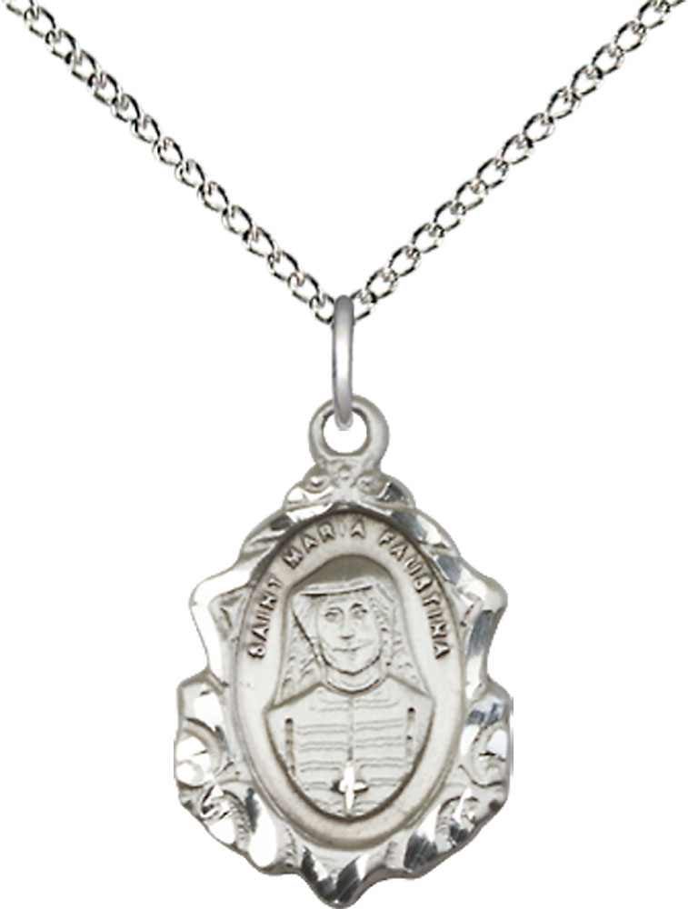 Sterling Silver Maria Faustina Pendant on a 18 inch Sterling Silver Light Curb chain