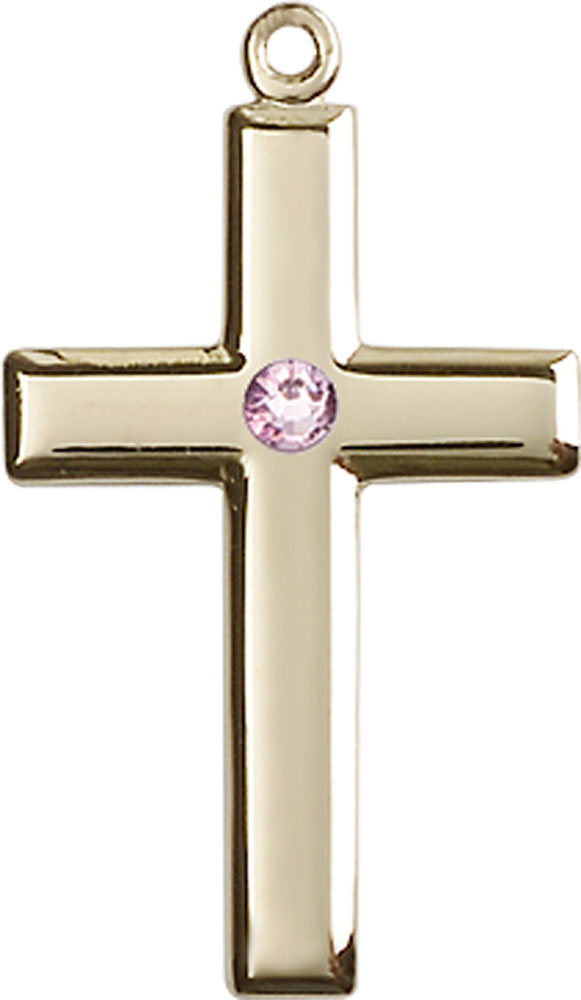 14kt Gold Filled Cross Medal with a 3mm Light Amethyst Swarovski stone