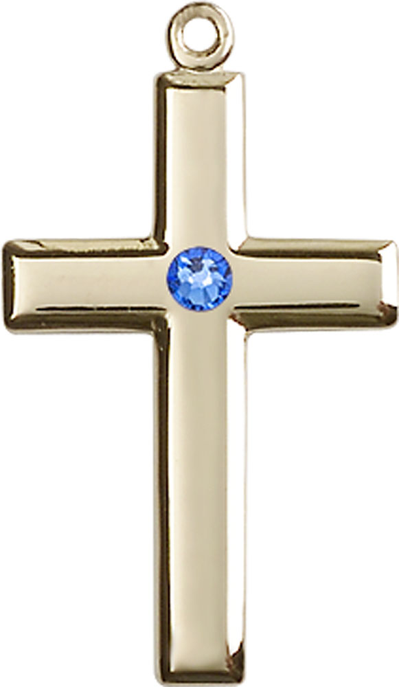 14kt Gold Filled Cross Medal with a 3mm Sapphire Swarovski stone