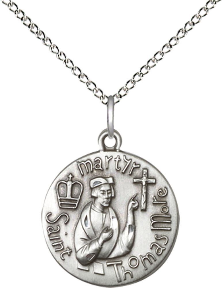 Sterling Silver Saint Thomas More Pendant on a 18 inch Sterling Silver Light Curb chain