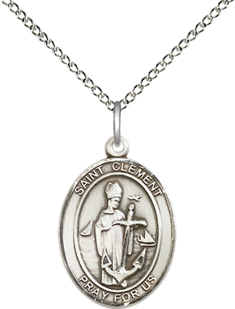 Sterling Silver Saint Clement Pendant on a 18 inch Sterling Silver Light Curb chain