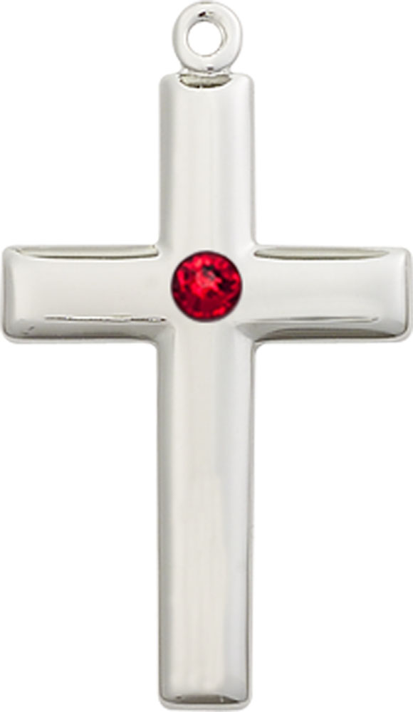 Sterling Silver Cross Medal with a 3mm Ruby Swarovski stone
