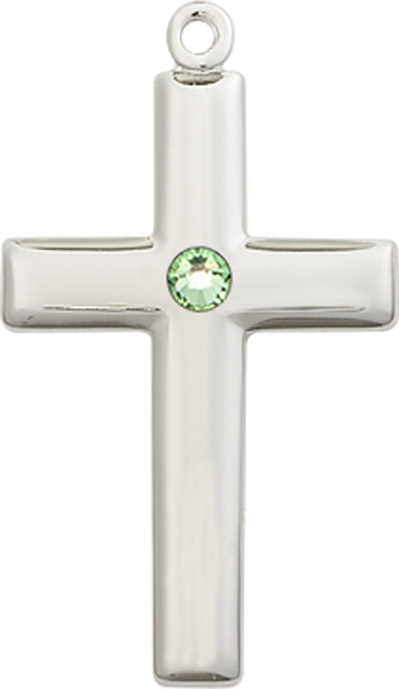 Sterling Silver Cross Medal with a 3mm Peridot Swarovski stone