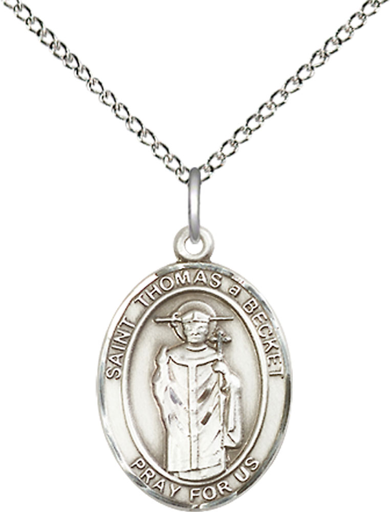 Sterling Silver Saint Thomas A Becket Pendant on a 18 inch Sterling Silver Light Curb chain