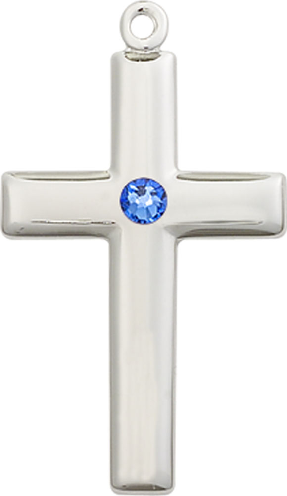 Sterling Silver Cross Medal with a 3mm Sapphire Swarovski stone