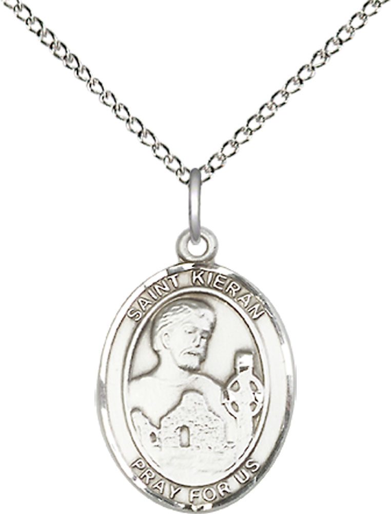 Sterling Silver Saint Kieran Pendant on a 18 inch Sterling Silver Light Curb chain
