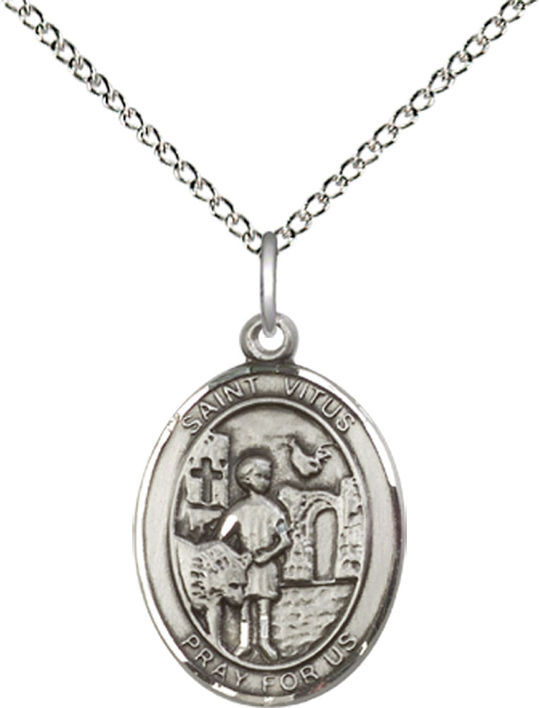 Sterling Silver Saint Vitus Pendant on a 18 inch Sterling Silver Light Curb chain