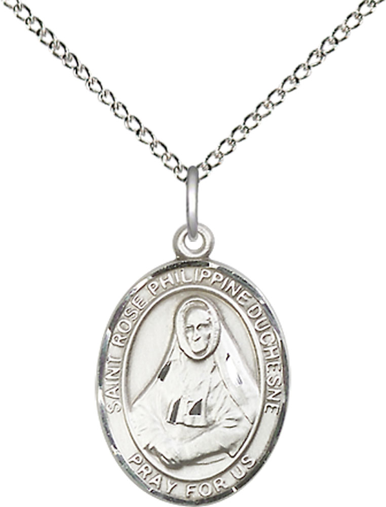 Sterling Silver Saint Rose Philippine Pendant on a 18 inch Sterling Silver Light Curb chain