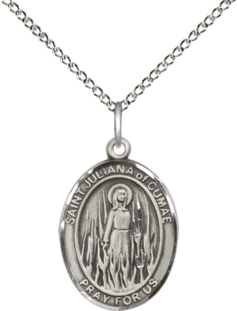 Sterling Silver Saint Juliana Pendant on a 18 inch Sterling Silver Light Curb chain