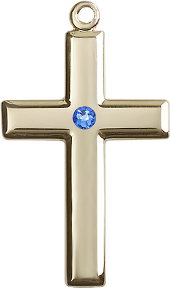 14kt Gold Filled Cross Medal with a 3mm Sapphire Swarovski stone