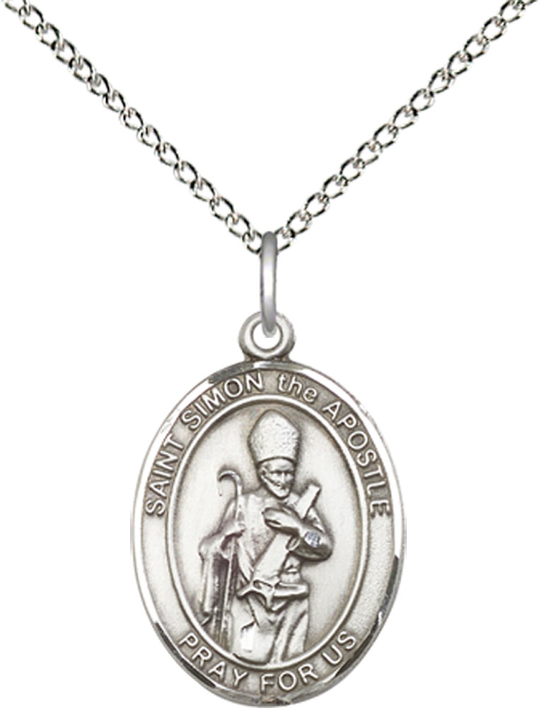 Sterling Silver Saint Simon Pendant on a 18 inch Sterling Silver Light Curb chain