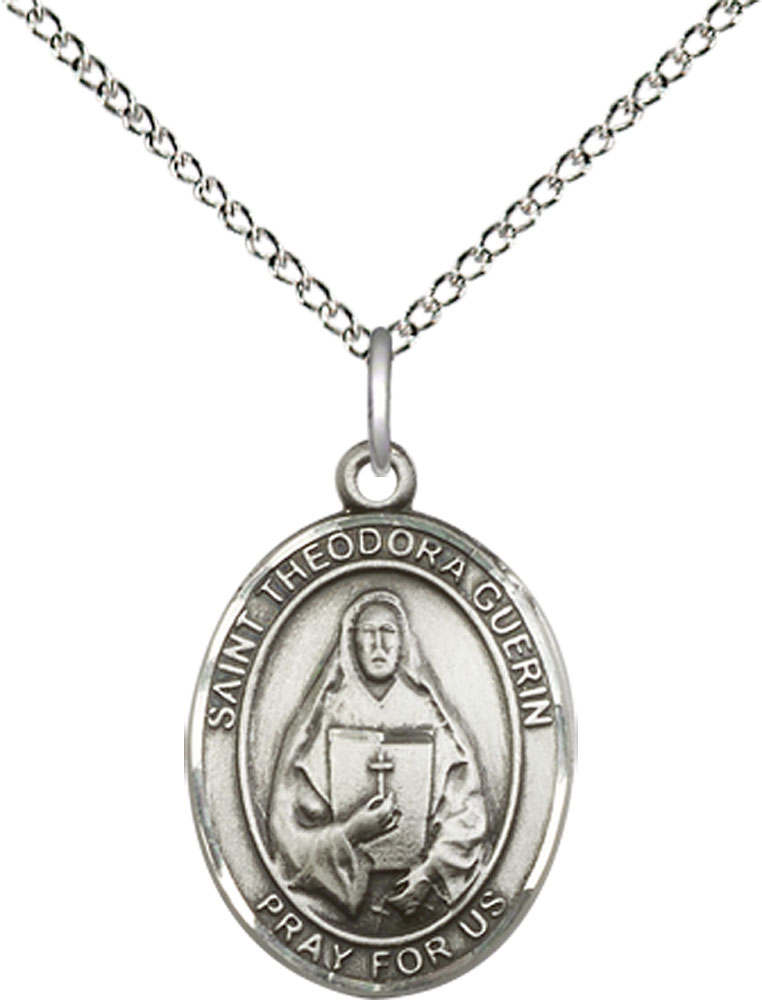 Sterling Silver Saint Theodora Pendant on a 18 inch Sterling Silver Light Curb chain
