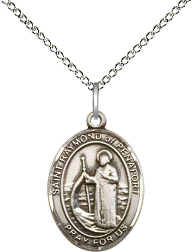 Sterling Silver Saint Raymond of Penafort Pendant on a 18 inch Sterling Silver Light Curb chain