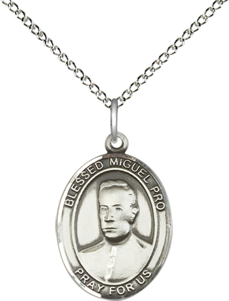 Sterling Silver Blessed Miguel Pro Pendant on a 18 inch Sterling Silver Light Curb chain