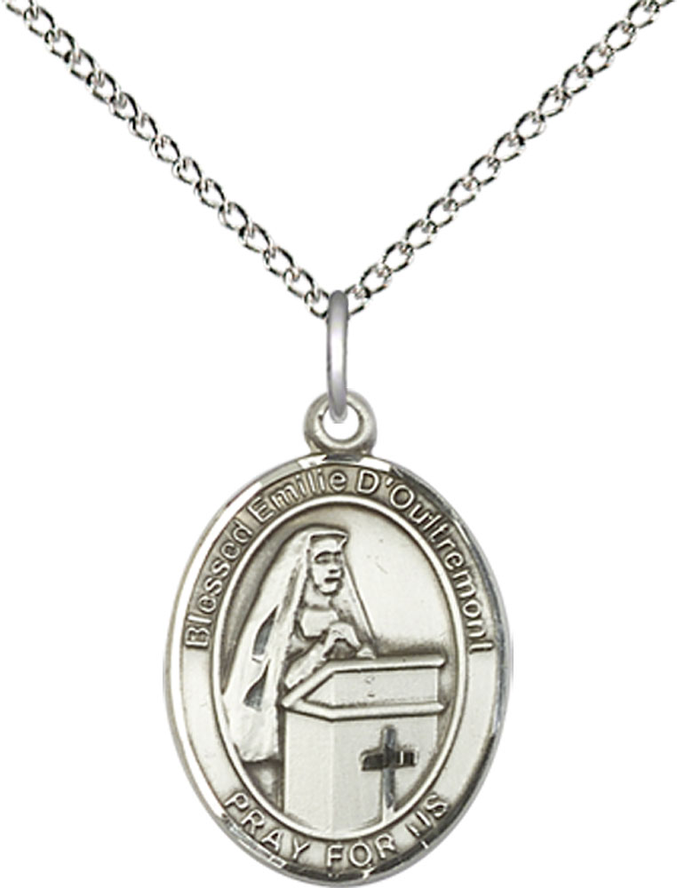 Sterling Silver Blessed Emilee Doultremont Pendant on a 18 inch Sterling Silver Light Curb chain