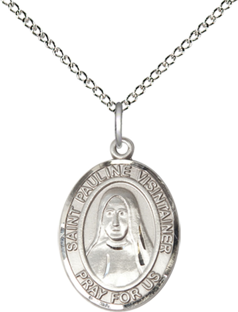 Sterling Silver Saint Pauline Visintainer Pendant on a 18 inch Sterling Silver Light Curb chain