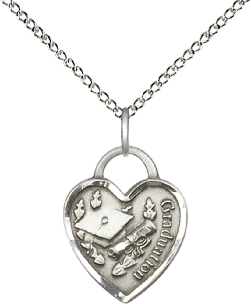 Sterling Silver Graduation Heart Pendant on a 18 inch Sterling Silver Light Curb chain