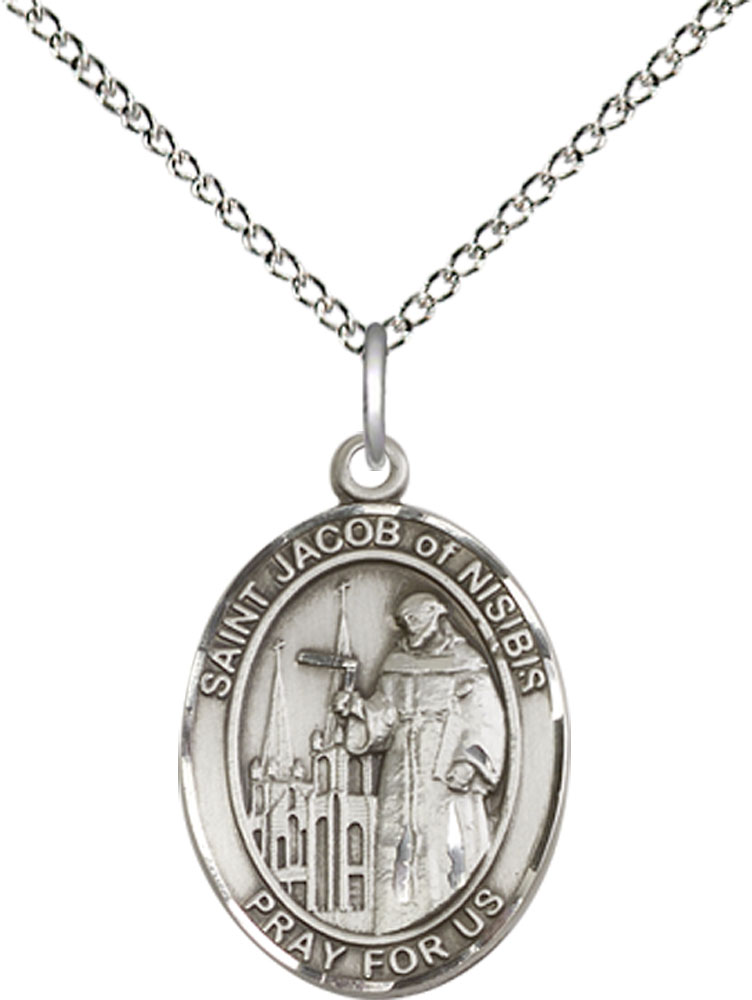 Sterling Silver Saint Jacob of Nisibis Pendant on a 18 inch Sterling Silver Light Curb chain