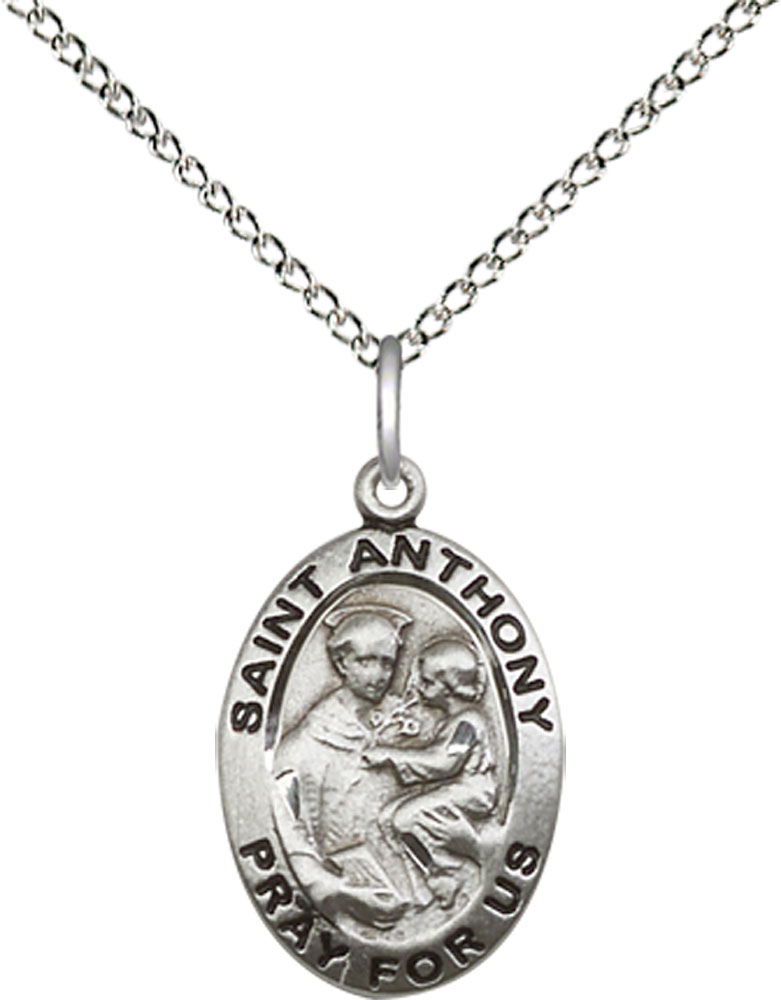 Sterling Silver Saint Anthony of Padua Pendant on a 18 inch Sterling Silver Light Curb chain
