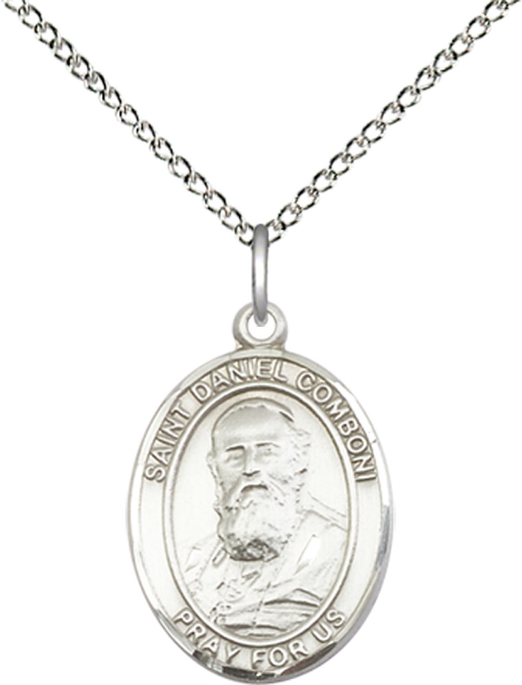 Sterling Silver Saint Daniel Comboni Pendant on a 18 inch Sterling Silver Light Curb chain