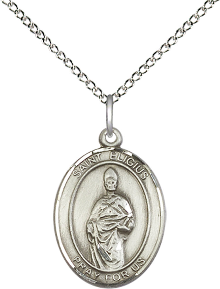 Sterling Silver Saint Eligius Pendant on a 18 inch Sterling Silver Light Curb chain