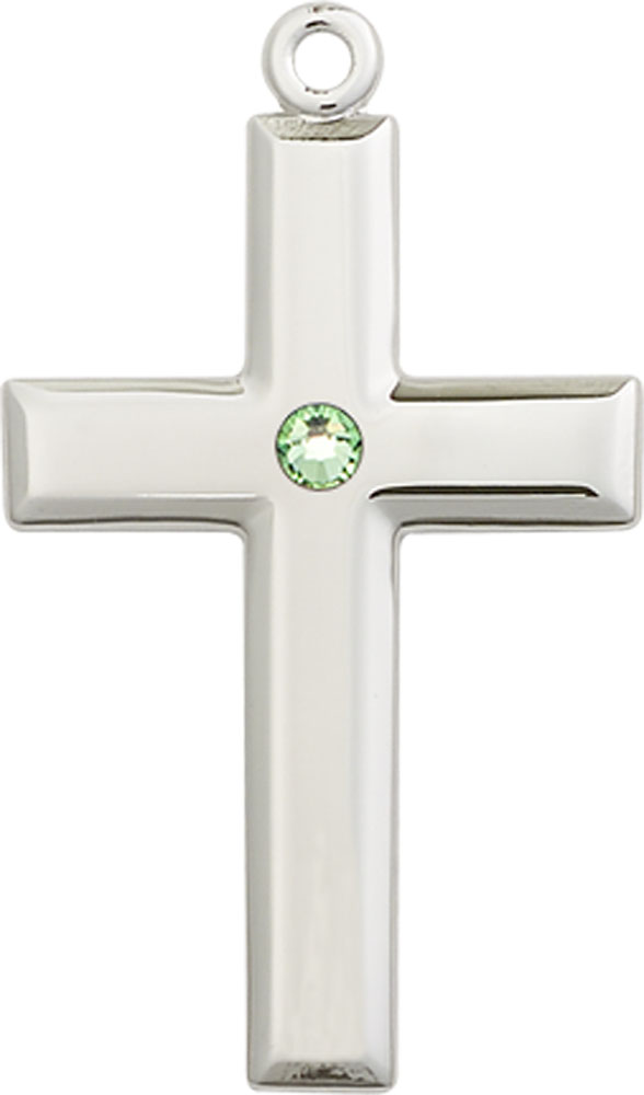 Sterling Silver Cross Medal with a 3mm Peridot Swarovski stone
