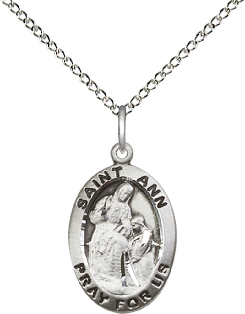 Sterling Silver Saint Ann Pendant on a 18 inch Sterling Silver Light Curb chain