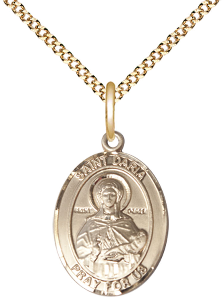 14kt Gold Filled Saint Daria Pendant on a 18 inch Gold Plate Light Curb chain