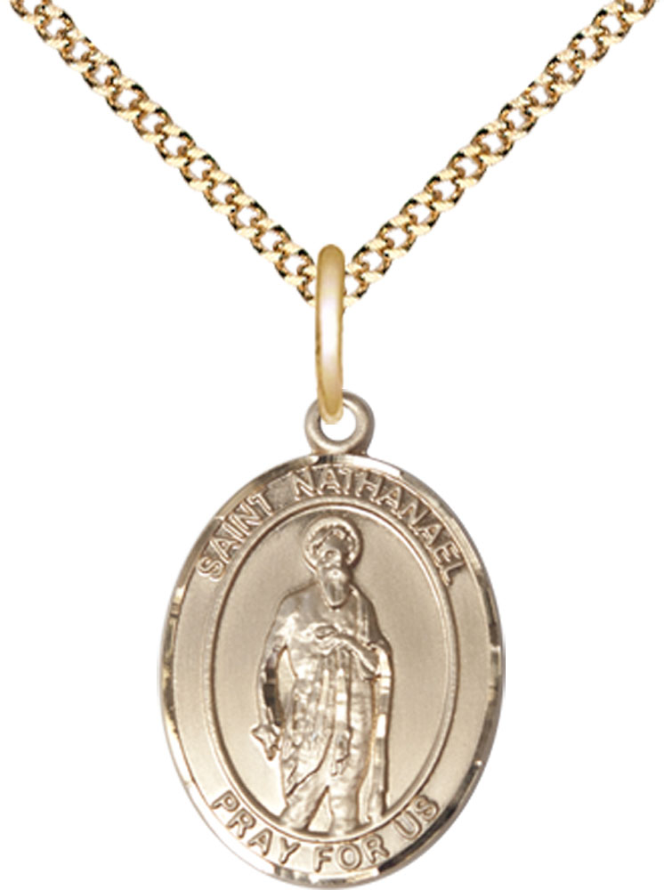 14kt Gold Filled Saint Nathanael Pendant on a 18 inch Gold Plate Light Curb chain