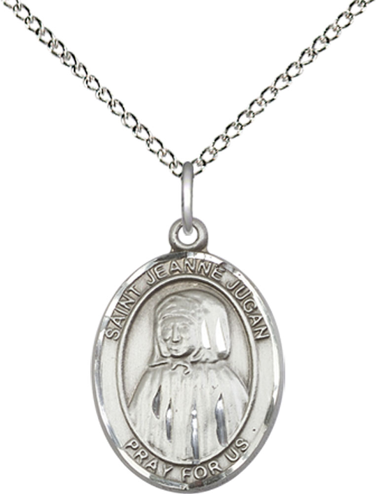 Sterling Silver Saint Jeanne Jugan Pendant on a 18 inch Sterling Silver Light Curb chain