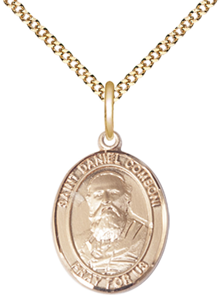 14kt Gold Filled Saint Daniel Comboni Pendant on a 18 inch Gold Plate Light Curb chain