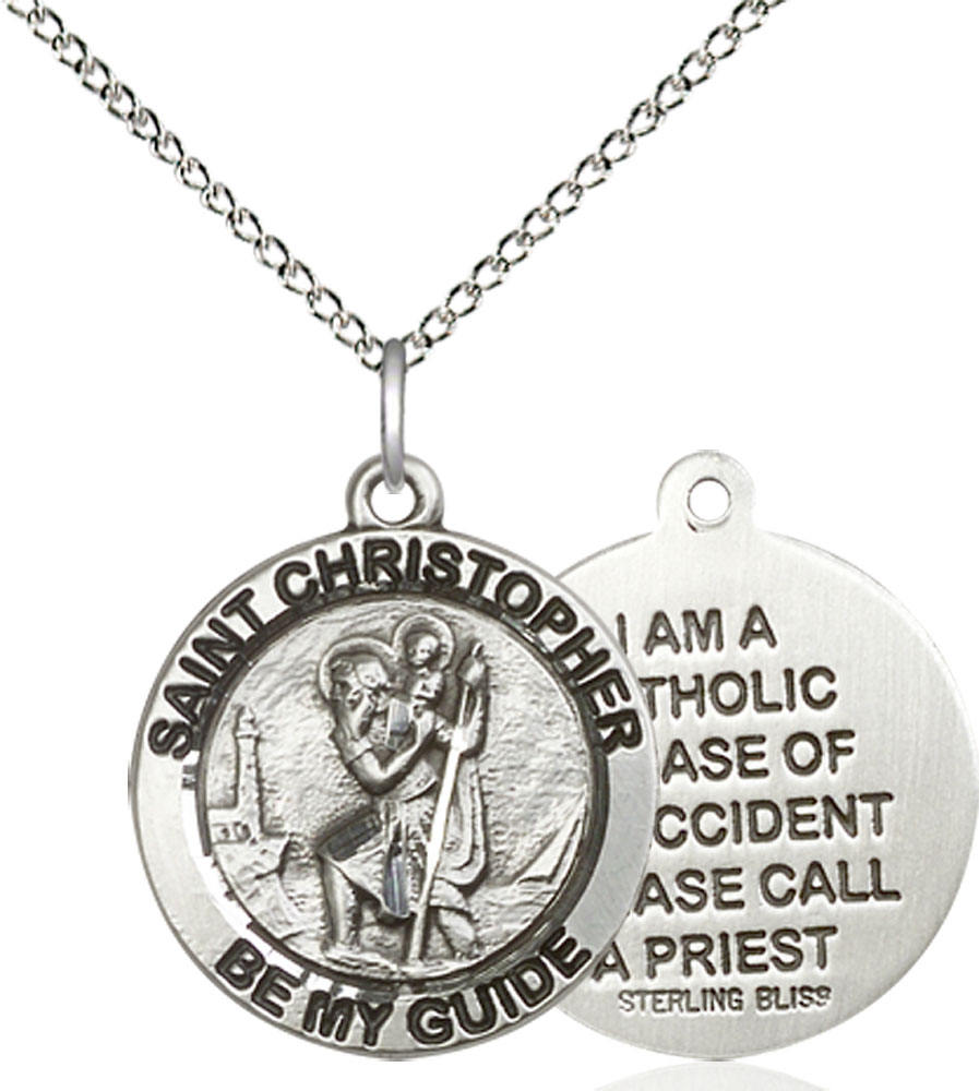 Sterling Silver Saint Christopher Pendant on a 18 inch Sterling Silver Light Curb chain