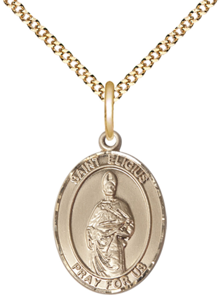 14kt Gold Filled Saint Eligius Pendant on a 18 inch Gold Plate Light Curb chain