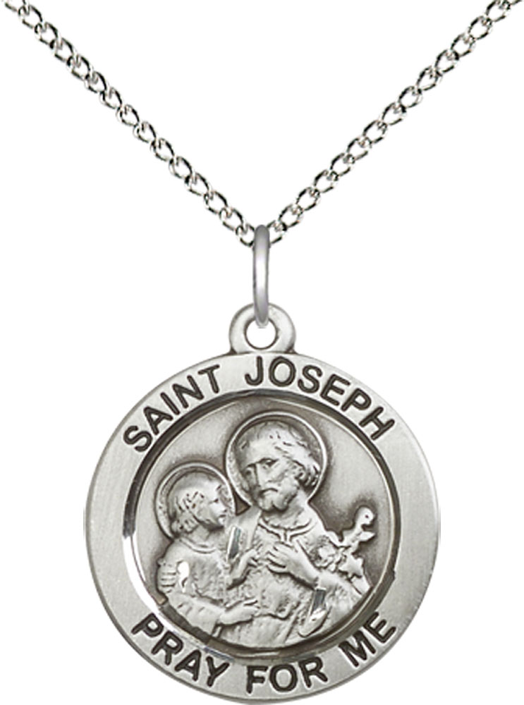 Sterling Silver Saint Joseph Pendant on a 18 inch Sterling Silver Light Curb chain