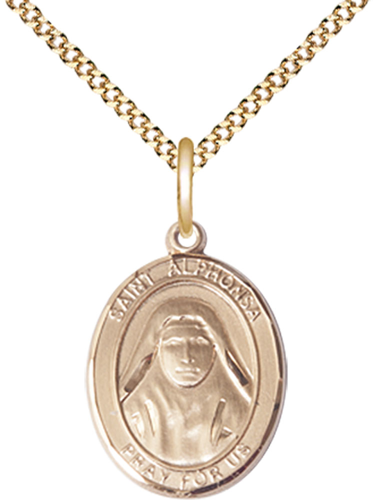 14kt Gold Filled Saint Alphonsa Pendant on a 18 inch Gold Plate Light Curb chain