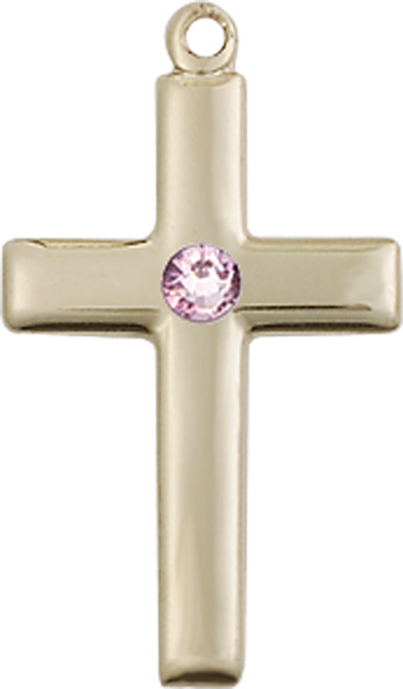14kt Gold Filled Cross Medal with a 3mm Light Amethyst Swarovski stone
