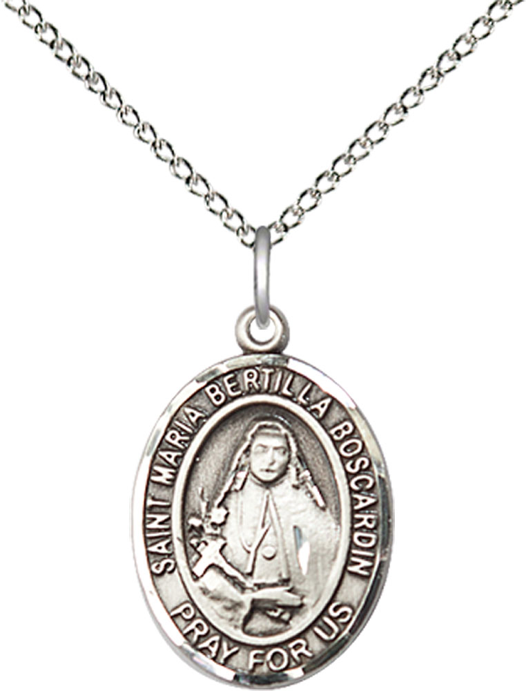 Sterling Silver Saint Maria Bertilla Boscardin Pendant on a 18 inch Sterling Silver Light Curb chain