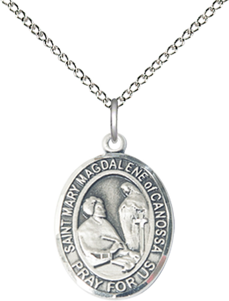 Sterling Silver Saint Mary Magdalene of Canossa Pendant on a 18 inch Sterling Silver Light Curb chain