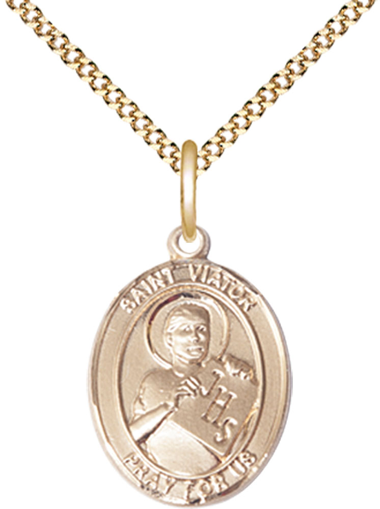 14kt Gold Filled Saint Viator of Bergamo Pendant on a 18 inch Gold Plate Light Curb chain