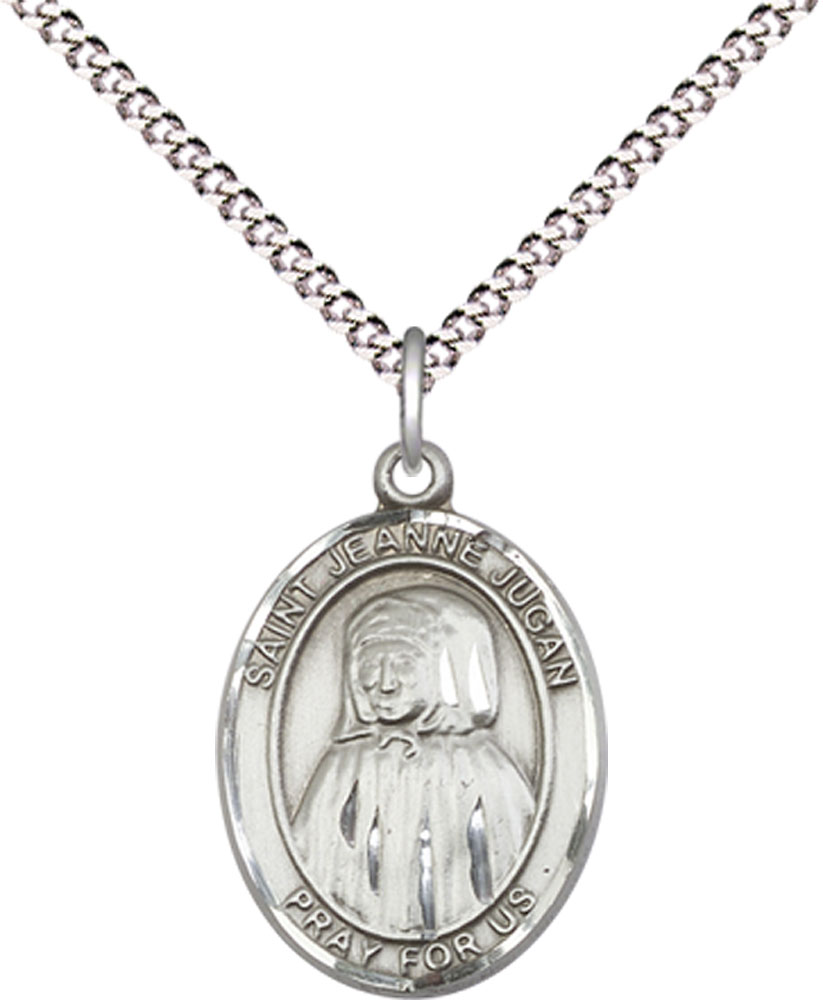 Sterling Silver Saint Jeanne Jugan Pendant on a 18 inch Light Rhodium Light Curb chain